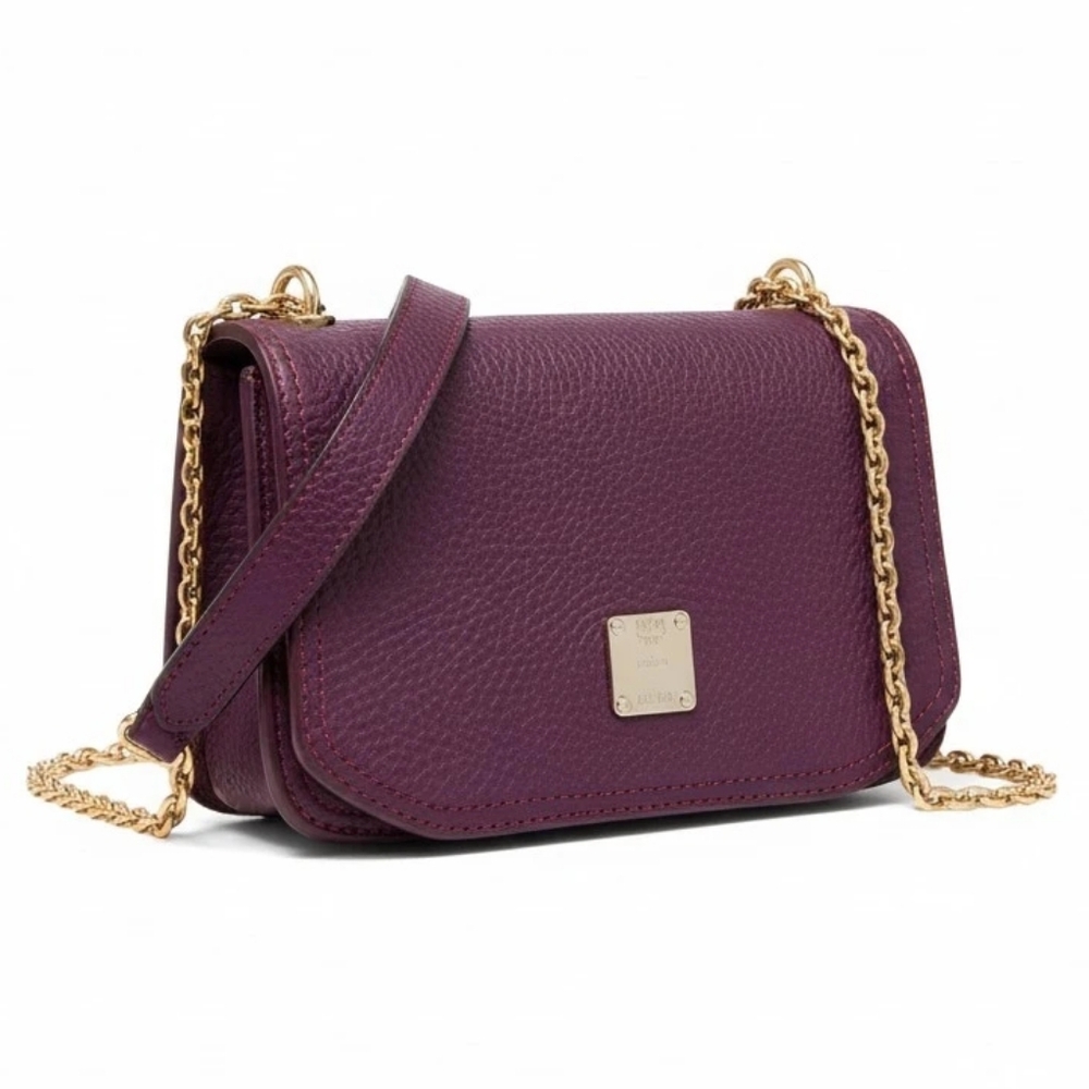 MCM Plum Crossbody Bag with Gold Chain